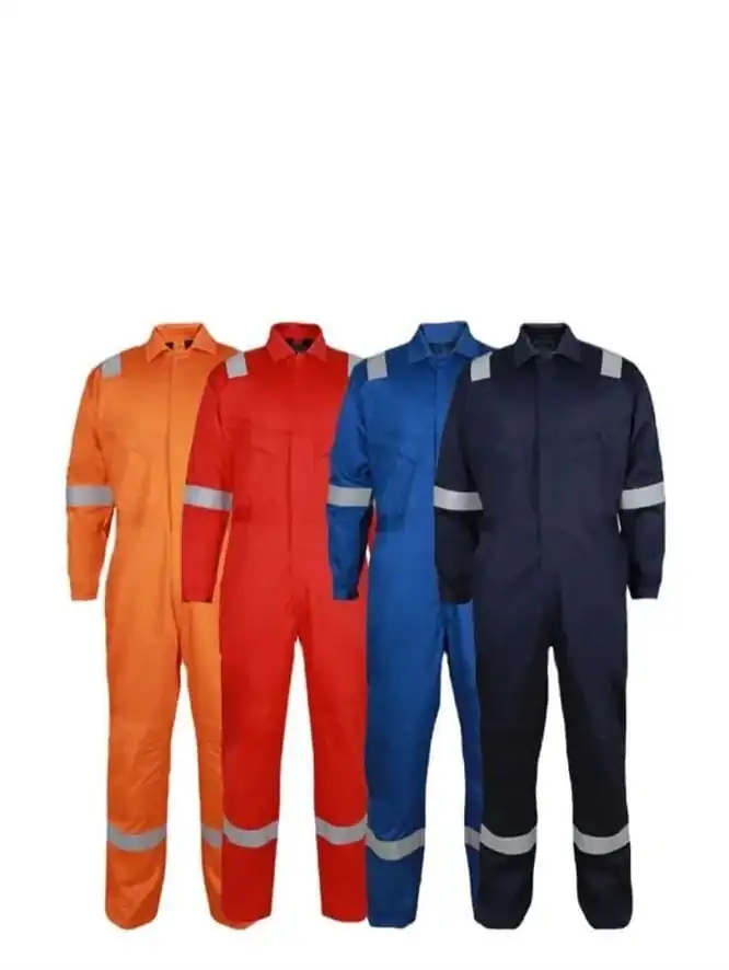 Reflective coveralls in orange, red, blue and navy